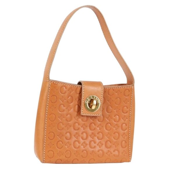 CELINE C Macadam Canvas Hand Bag Brown Gold Auth am8536V - Picture 1 of 16